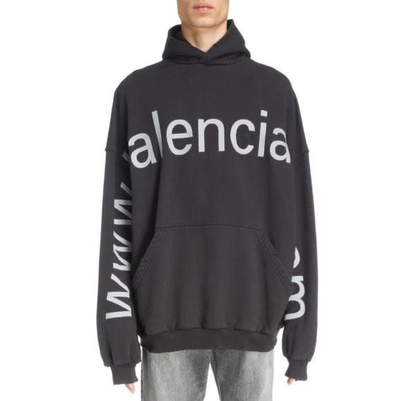 BALENCIAGA Gender Inclusive Oversized Distressed Balenciaga.com Hoodie - Picture 1 of 11